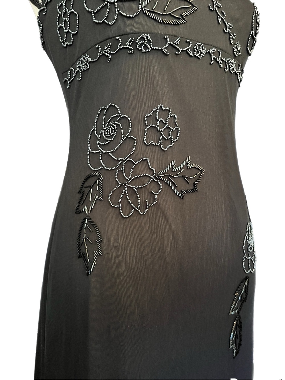 Vintage Cache Sheer Mesh Beaded Floral Formal Slip Dress - Picture 4 of 14